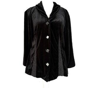 Samuel Dong Black Blazer Jacket Whimsigoth Velour Women's XL Black Lace Trim Y2K